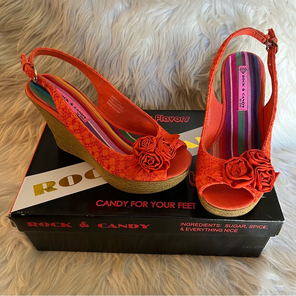 🍬ROCK & CANDY by ZIGI,  KIRISMA Wedge Women’s 🍬Coral Sandals  Size: 6